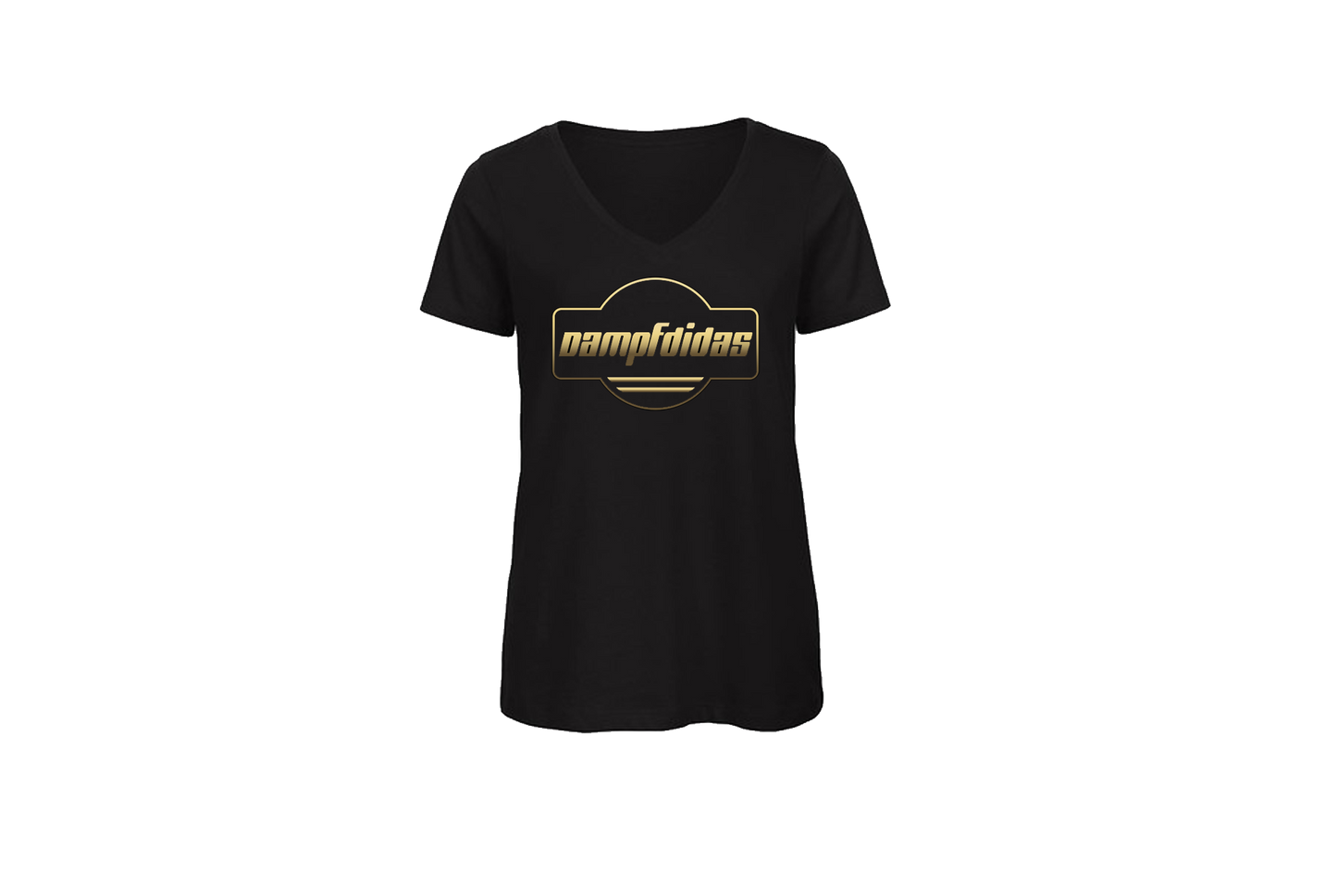 Dampfdidas Damen Shirt V-Kragen Schwarz / Gold